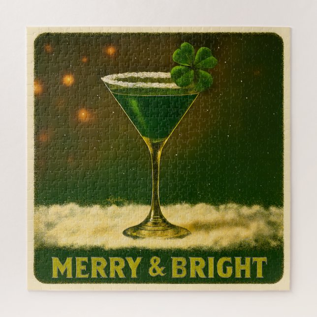 Retro 50s 4 Leaf Clover Irish Christmas Martini Puzzle (Vertikal)