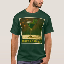 Retro 50s 4 Leaf Clover Irish Christmas Martini T-Shirt