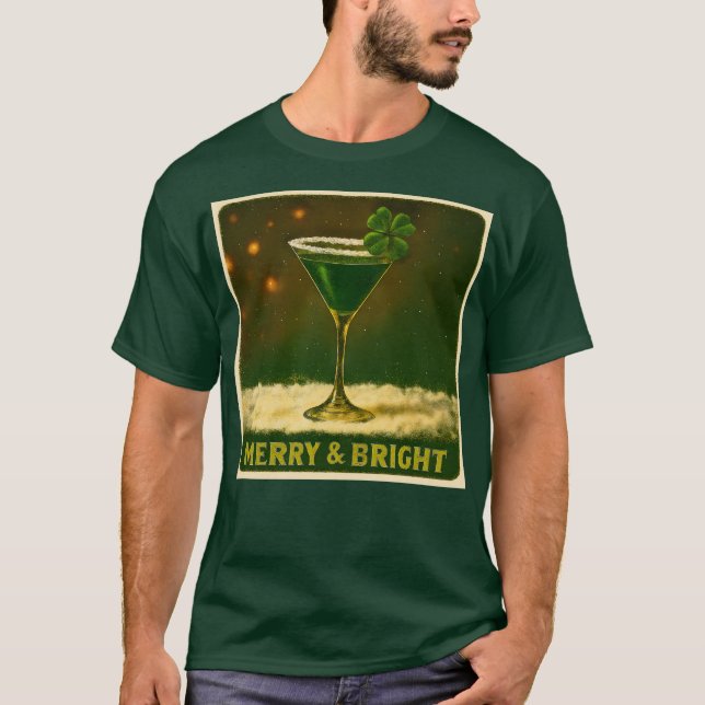 Retro 50s 4 Leaf Clover Irish Christmas Martini T-Shirt (Vorderseite)