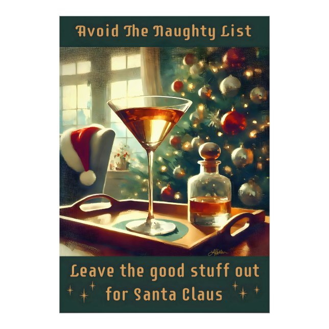 Retro 50s Avoid The Naughty List Christmas Martini Fotodruck (Vorne)