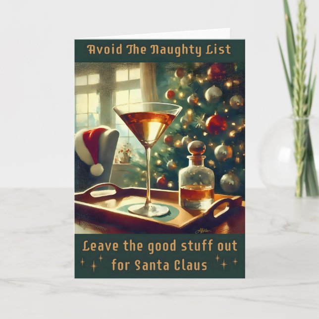 Retro 50s Avoid The Naughty List Christmas Martini Karte (Vorderseite)
