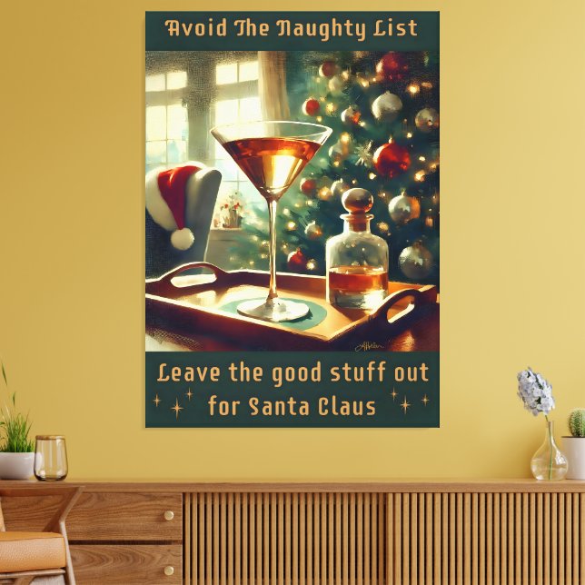 Retro 50s Avoid The Naughty List Christmas Martini Leinwanddruck (Insitu (Wohnzimmer))