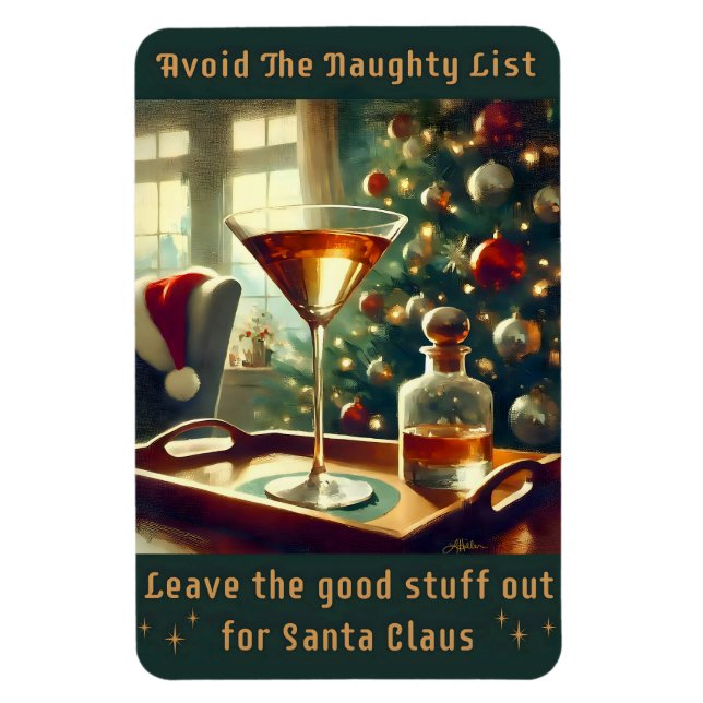 Retro 50s Avoid The Naughty List Christmas Martini Magnet (Vertikal)