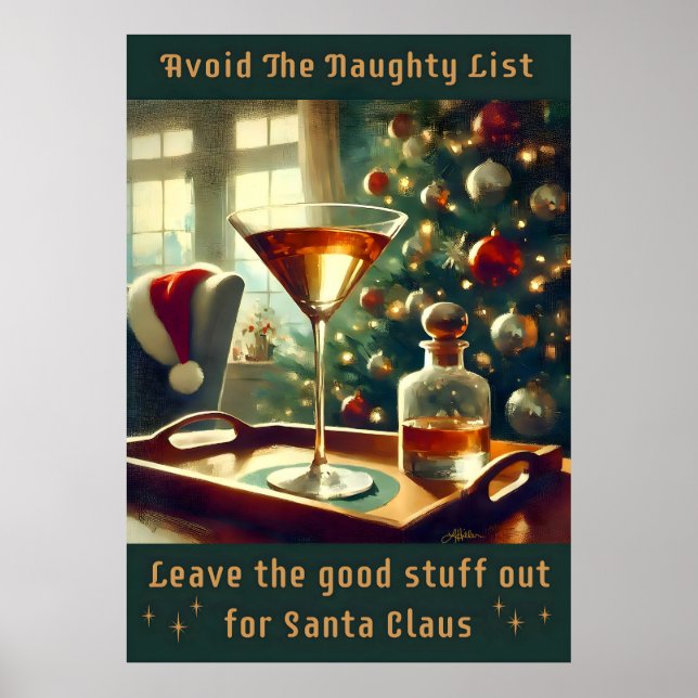 Retro 50s Avoid The Naughty List Christmas Martini Poster (Vorne)