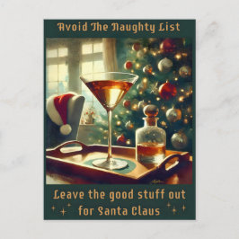Retro 50s Avoid The Naughty List Christmas Martini Postkarte