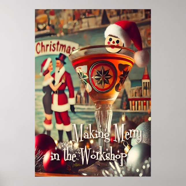 Retro 50s Cocktail Making Merry Christmas Workshop Poster (Vorne)