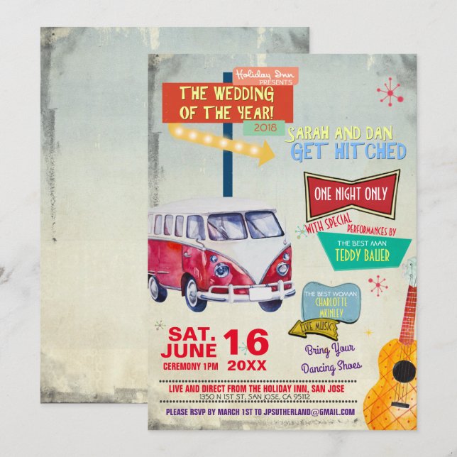 Retro 50's Hochzeit Einladung (Vorne/Hinten)