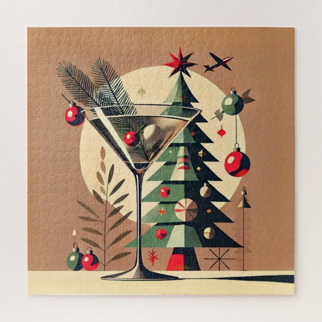 Retro 50s Jet Set Christmas Tree Martini Puzzle (Vertikal)