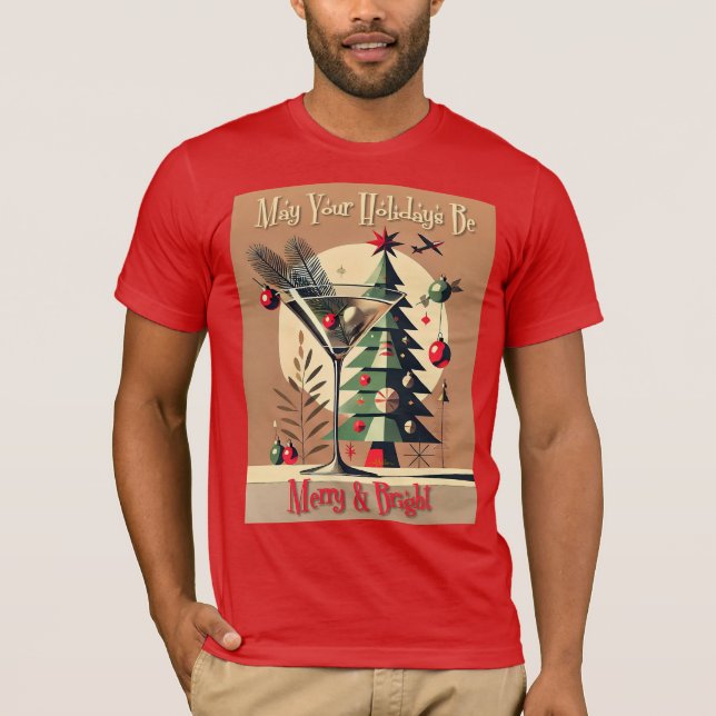 Retro 50s Jet Set Christmas Tree Martini T-Shirt (Vorderseite)