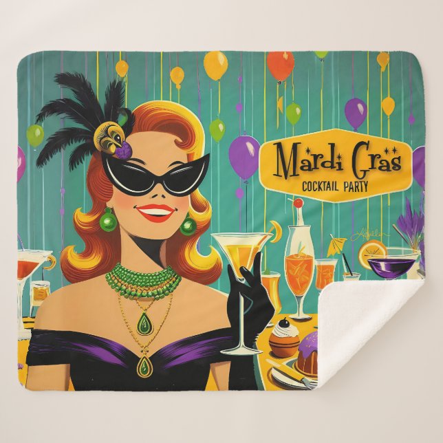 Retro 50s Mardi Gras Cocktail Party Sherpadecke (Vorderseite (Horizontal))