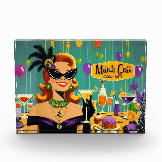 Retro 50s Mardi Gras Martini Cocktail Party Fotoblock (Vorderseite)