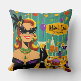 Retro 50s Mardi Gras Martini Cocktail Party Kissen