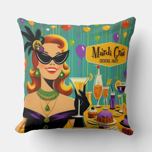 Retro 50s Mardi Gras Martini Cocktail Party Kissen (Vorderseite)