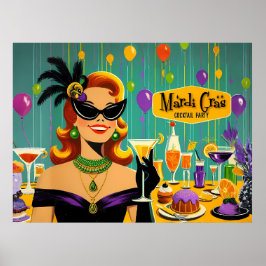 Retro 50s Mardi Gras Martini Cocktail Party Poster
