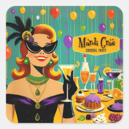 Retro 50s Mardi Gras Martini Cocktail Party Quadratischer Aufkleber