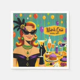 Retro 50s Mardi Gras Martini Cocktail Party Serviette