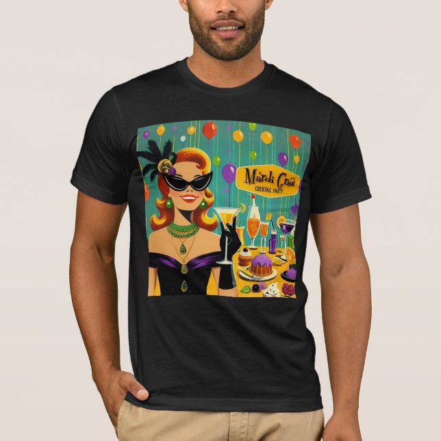 Retro 50s Mardi Gras Martini Cocktail Party T-Shirt (Vorderseite)