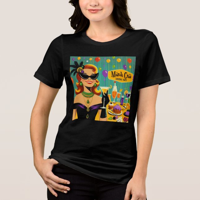 Retro 50s Mardi Gras Martini Cocktail Party Tri-Blend Shirt (Vorderseite)