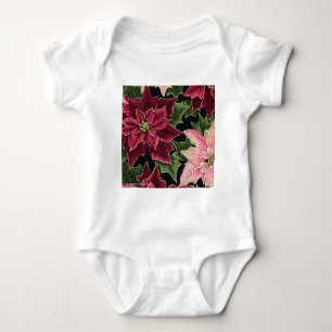 Retro 50s Poinsettia Burgundy Pink Baby Strampler