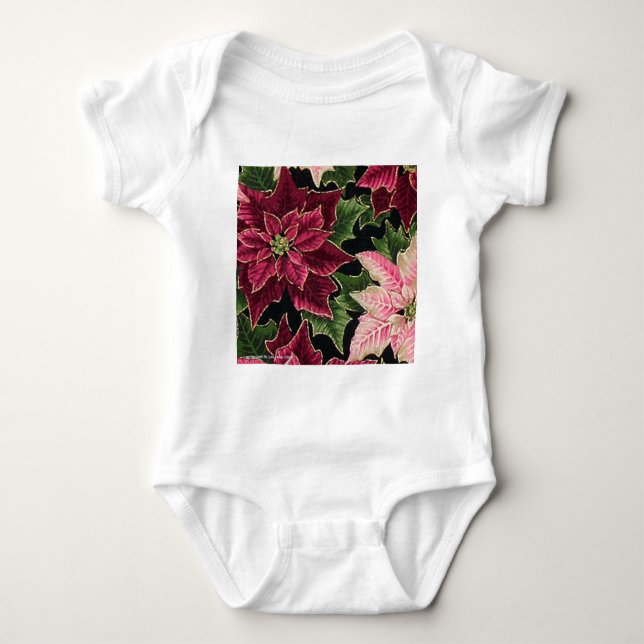Retro 50s Poinsettia Burgundy Pink Baby Strampler (Vorderseite)