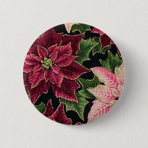 Retro 50s Poinsettia Burgundy Pink Button