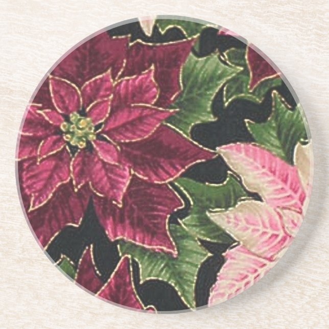 Retro 50s Poinsettia Burgundy Pink Getränkeuntersetzer (Vorne)