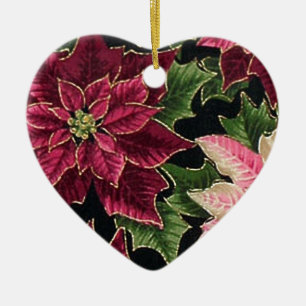 Retro 50s Poinsettia Burgundy Pink Keramik Ornament