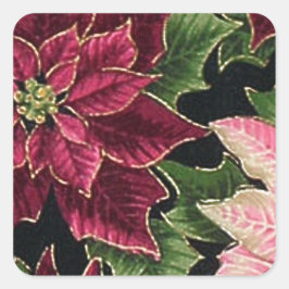 Retro 50s Poinsettia Burgundy Pink Quadratischer Aufkleber