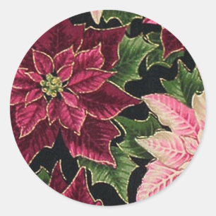 Retro 50s Poinsettia Burgundy Pink Runder Aufkleber