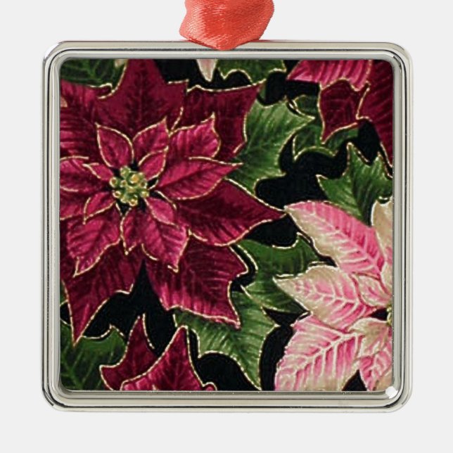 Retro 50s Poinsettia Burgundy Pink Silbernes Ornament (Vorne)