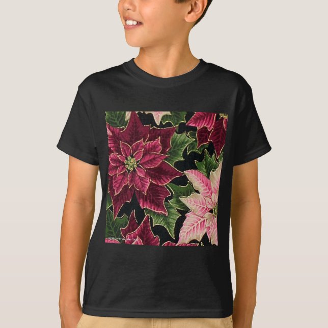 Retro 50s Poinsettia Burgundy Pink T-Shirt (Vorderseite)