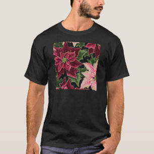 Retro 50s Poinsettia Burgundy Pink T-Shirt