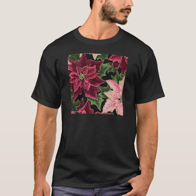 Retro 50s Poinsettia Burgundy Pink T-Shirt (Vorderseite)
