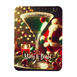Retro 50s Santa Christmas Green Martini Magnet