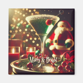 Retro 50s Santa Christmas Green Martini Magnet