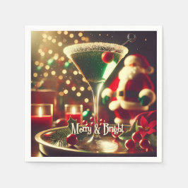Retro 50s Santa Christmas Green Martini Serviette