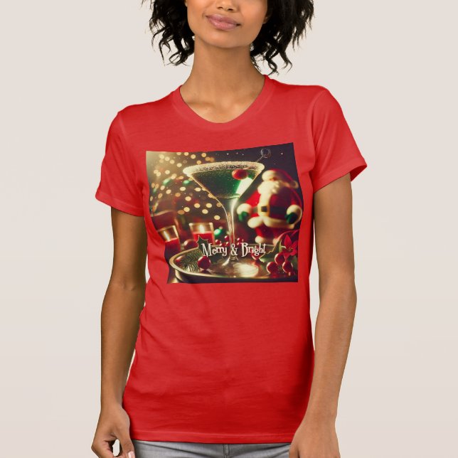Retro 50s Santa Christmas Green Martini T-Shirt (Vorderseite)