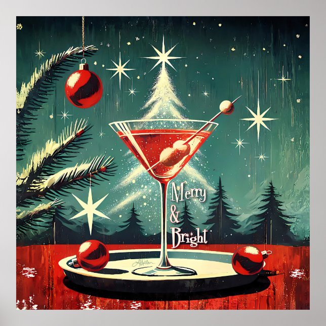 Retro 50s Snow Flurry Christmas Tree Martini Poster (Vorne)