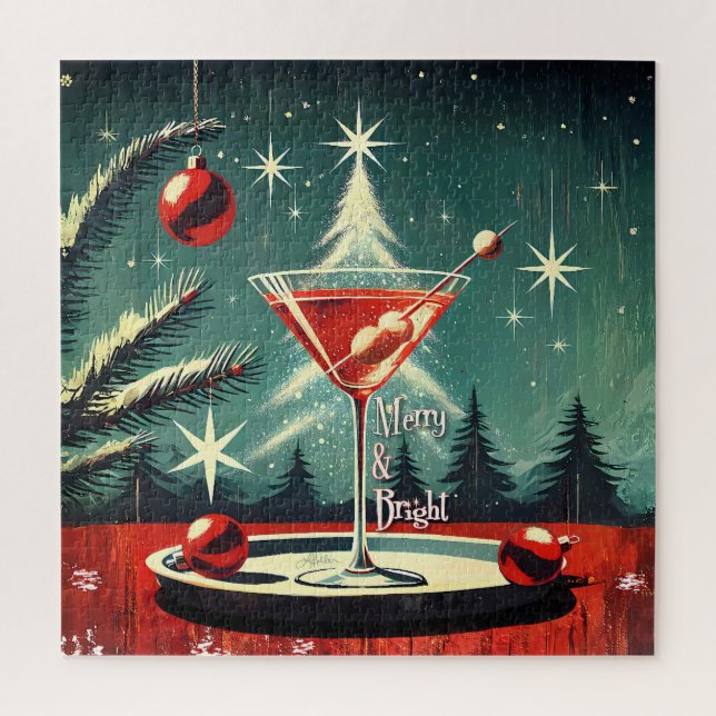 Retro 50s Snow Flurry Christmas Tree Martini Puzzle (Vertikal)