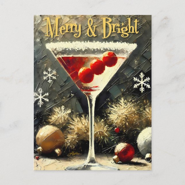 Retro 50s Triple Cranberry Christmas Martini Postkarte (Vorderseite)