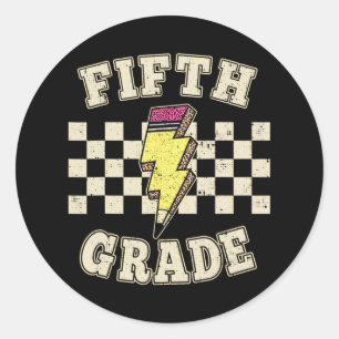 Retro 5. Fifth Grade Lehrer Blitz Teach Runder Aufkleber