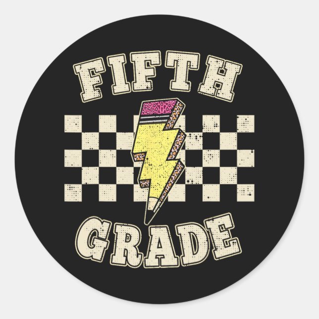 Retro 5. Fifth Grade Lehrer Blitz Teach Runder Aufkleber (Vorderseite)