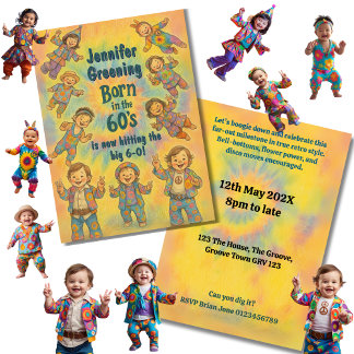 Retro 60. Geburtstag Geboren im ’60er Groovy Hippi Einladung