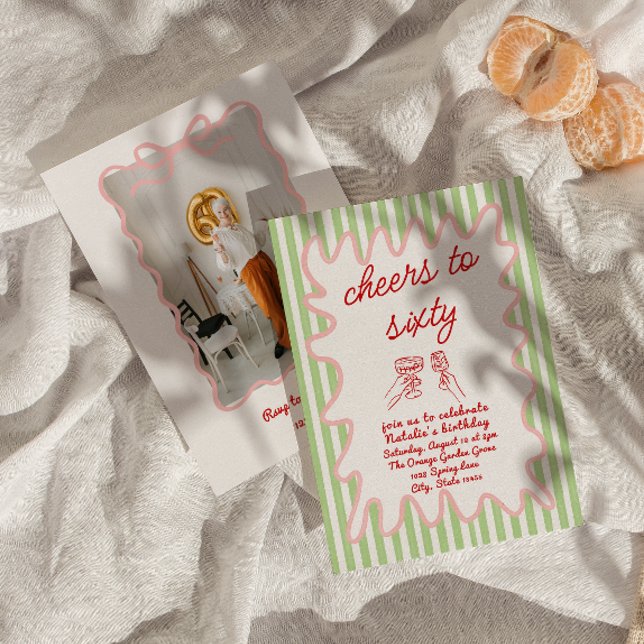 Retro 60. Gezeichnet Farbige Streifen Foto Geburts Einladung (Von Creator hochgeladen)