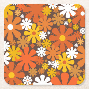 Retro 60er 70er Ästhetik Blumenmuster Rechteckiger Pappuntersetzer