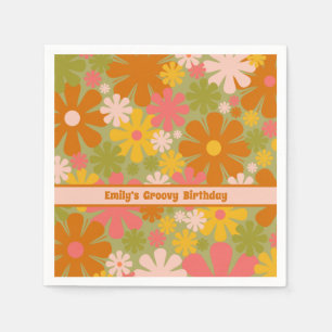 Retro 60er 70er Ästhetik Floral Personalisiert Serviette