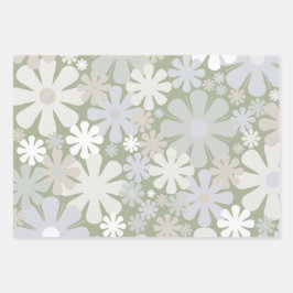 Retro 60er 70er Ästhetisch florales Muster Sage Gr Geschenkpapier Set