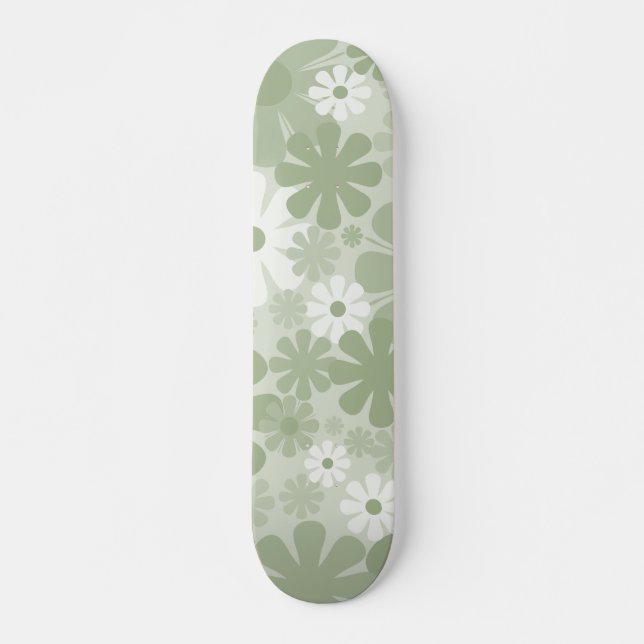 Retro 60er 70er Ästhetisch florales Muster Sage Gr Skateboard (Vorne)