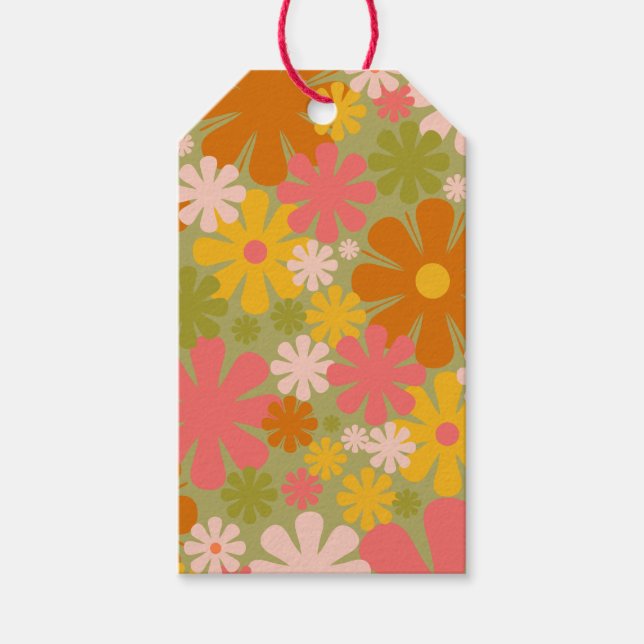 Retro 60er 70er Ästhetisches Blumenmuster Geschenkanhänger (Vorderseite)