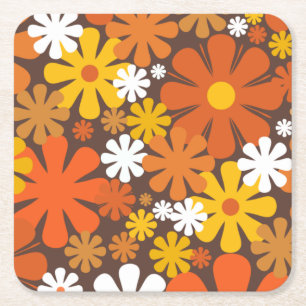 Retro 60er 70er Ästhetisches Blumenmuster Musterpa Rechteckiger Pappuntersetzer